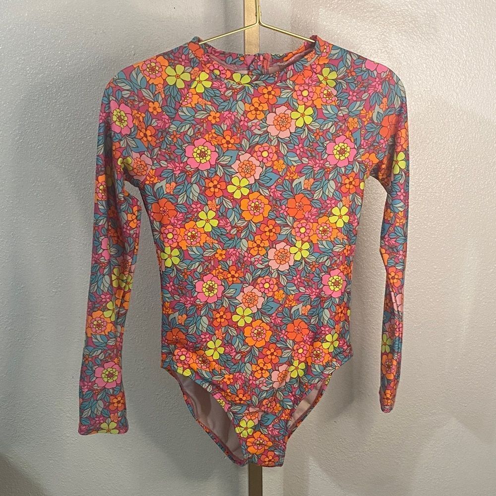 Cat & Jack long sleeve Floral Swimsuit- XL (14)